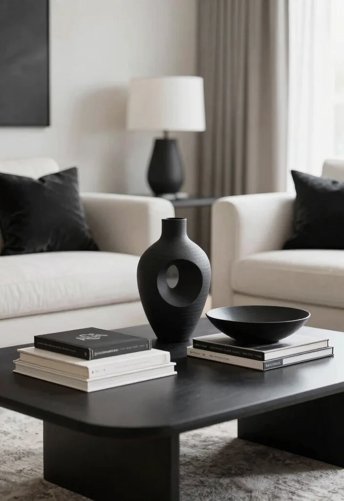 12 White and Black Living Room Ideas with Clean Contrast 11. Unique Accessories 0