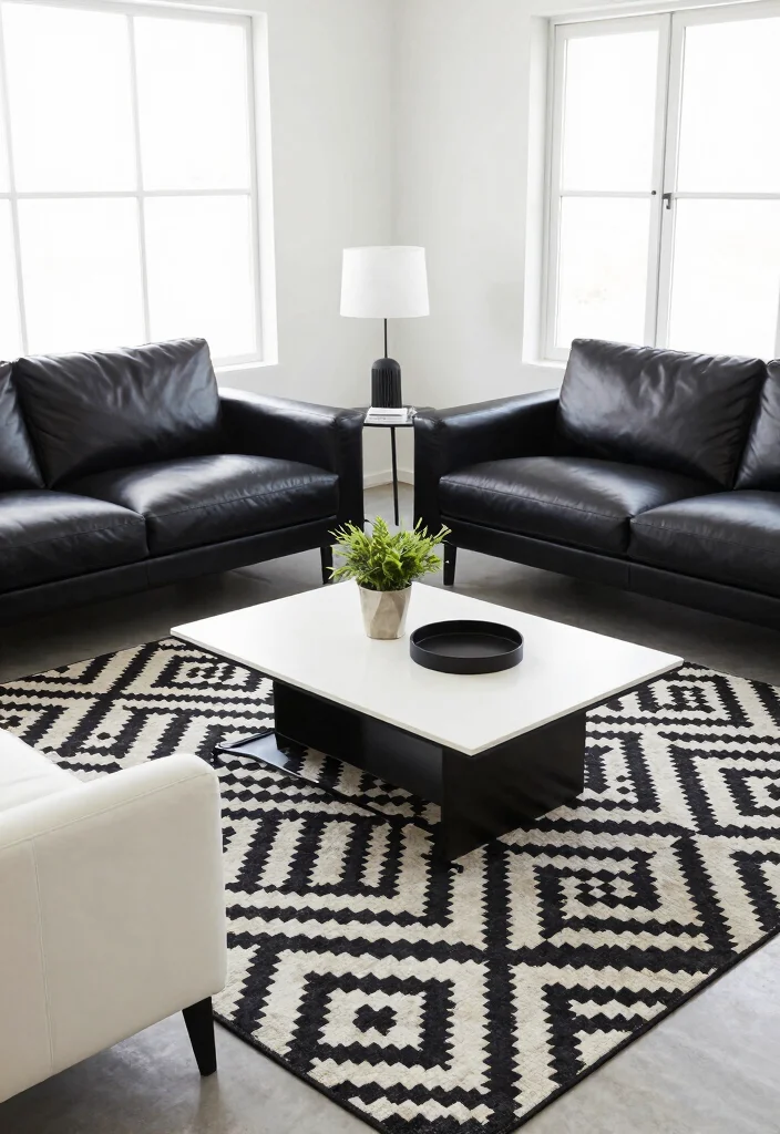 12 White and Black Living Room Ideas with Clean Contrast 2. Monochrome Furniture 0