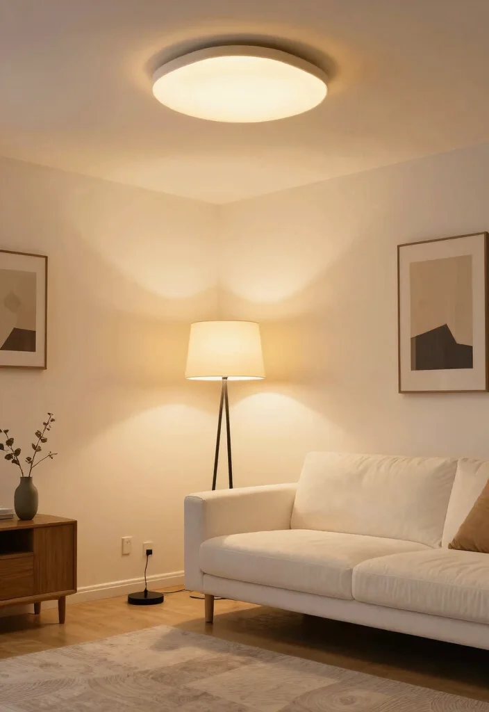 12 White and Black Living Room Ideas with Clean Contrast 9. Layered Lighting 0