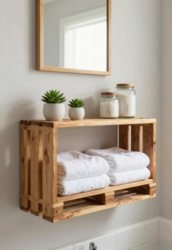 14 DIY Bathroom Ideas for Affordable Stylish Upgrades 1. Upcycled Shelf from Old Wooden Pallets 0