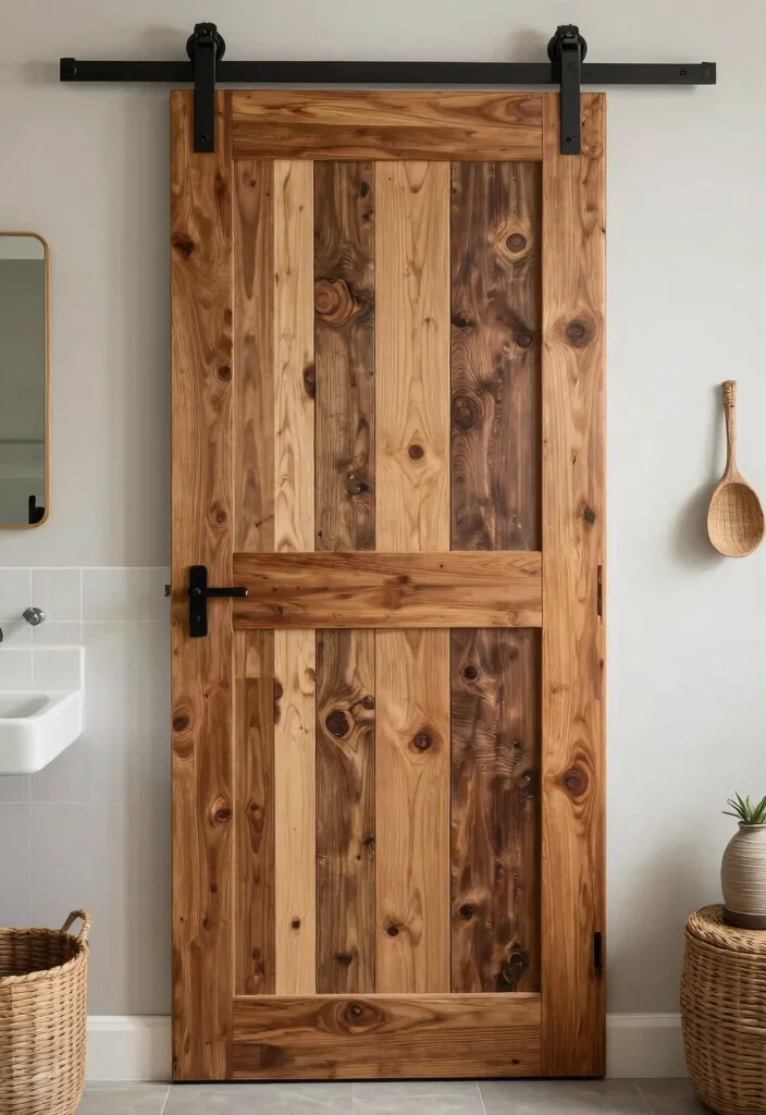 14 DIY Bathroom Ideas for Affordable Stylish Upgrades 7. Reclaimed Wood Barn Door 0