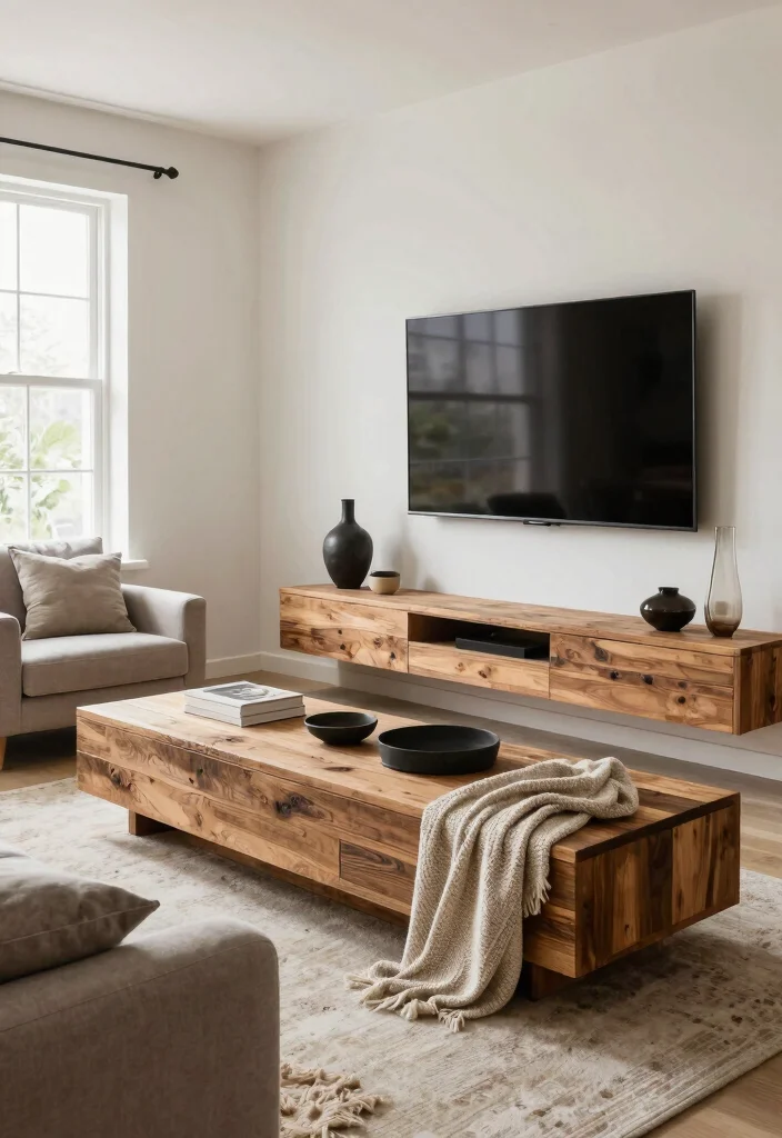 14 Floating TV Wall Ideas for Small Living Rooms 12. Textured Floating Units 0