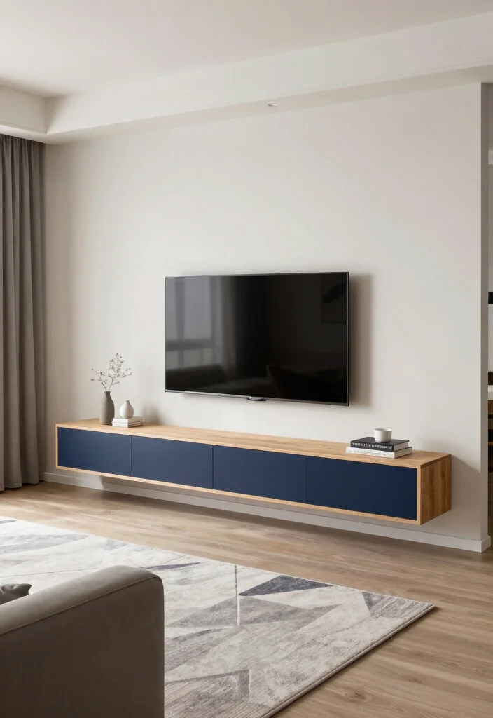 14 Floating TV Wall Ideas for Small Living Rooms 7. Dual Tone Floating Units 0