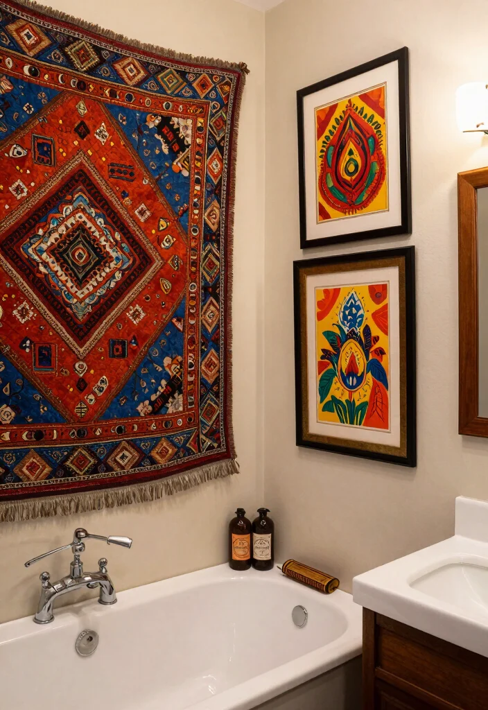 14 Indian Bathroom Ideas with Traditional Modern Balance 12. Ethnic Artwork for Walls 0