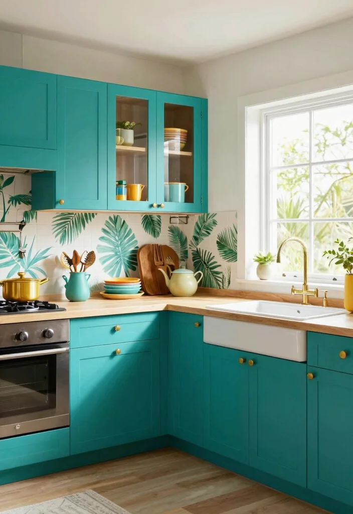 14 Kitchen Cabinet Paint Color Ideas That Refresh Fast 13. Tropical Teal 0