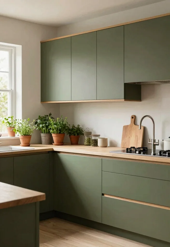 14 Kitchen Cabinet Paint Color Ideas That Refresh Fast 8. Earthy Olive Green 0