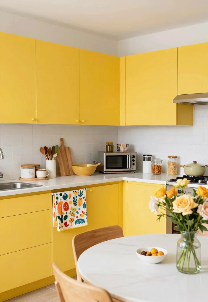14 Kitchen Cabinet Paint Color Ideas That Refresh Fast 9. Bright Yellow 0