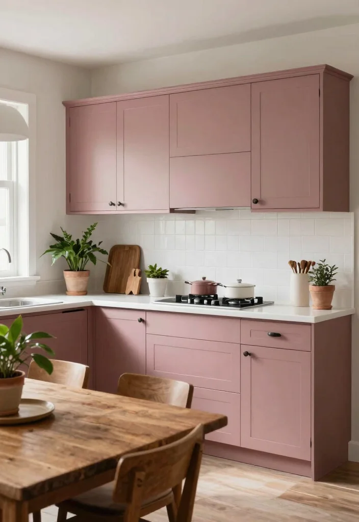 14 Kitchen Interior Color Ideas to Set the Mood 10. Dusty Rose Soft and Romantic 0
