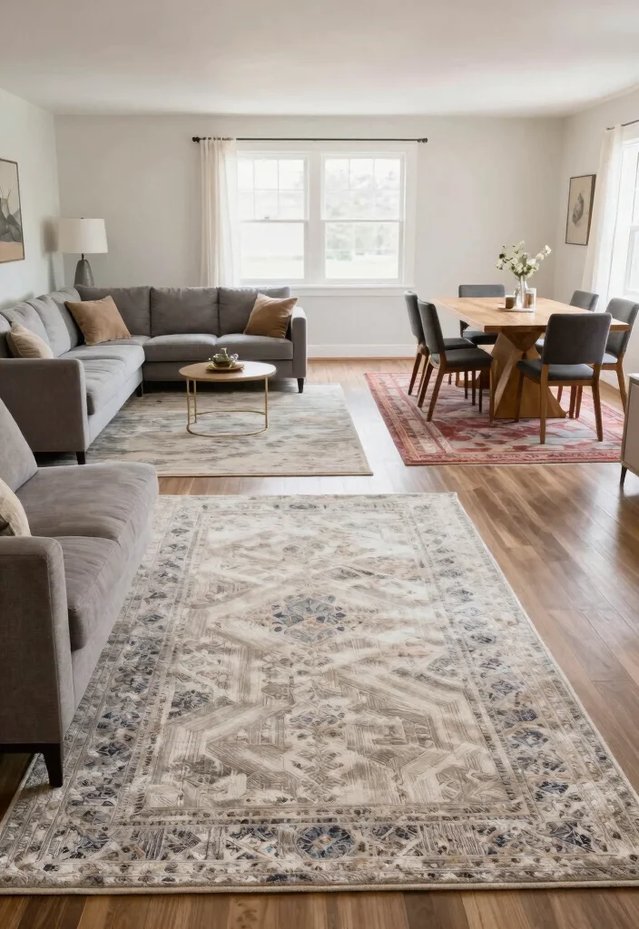 14 Living and Dining Room Ideas for Open Layouts 15 14 Living and Dining Room Ideas for Open Layouts 5. Define Spaces with Rugs 0