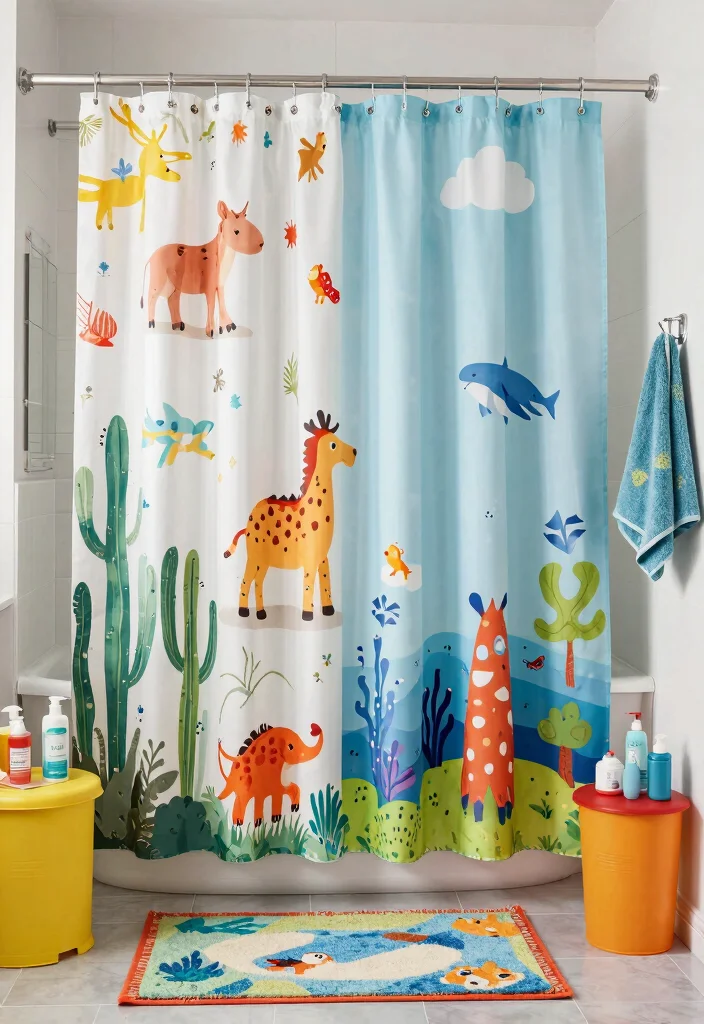 9 Toca Boca Bathroom Ideas for Big Family Homes 2. Colorful Shower Curtain Collections 0